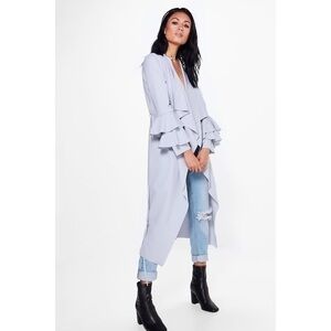 Boohoo Light Blue Duster with Ruffled Sleeves
